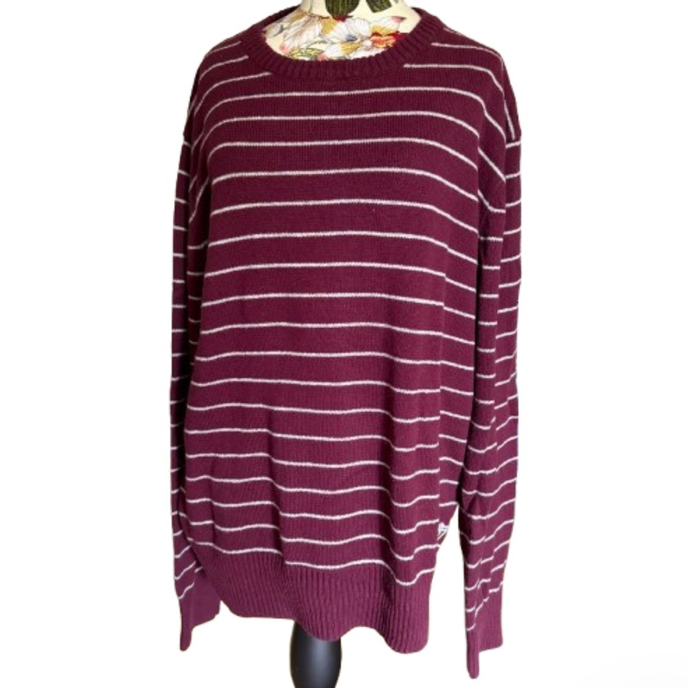 AEROPOSTALE SWEATER BURGUNDY DOVE GRAY STRIPES SOFT COMFY COTTON BLEND XXL